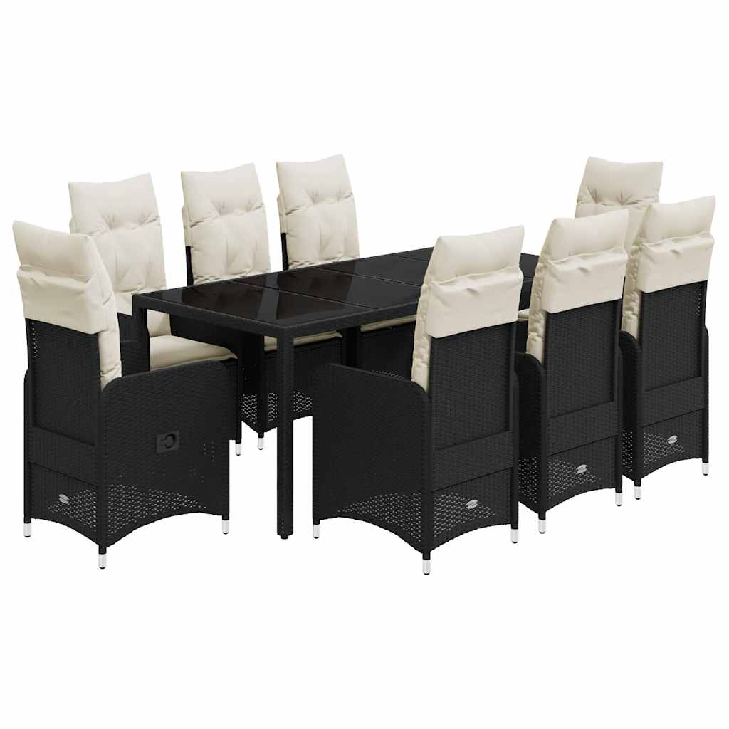 Set Bistrò da Giardino 9 pz con Cuscini in Polyrattan Nero - homemem39