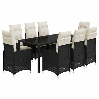 Set Bistrò da Giardino 9 pz con Cuscini in Polyrattan Nero - homemem39