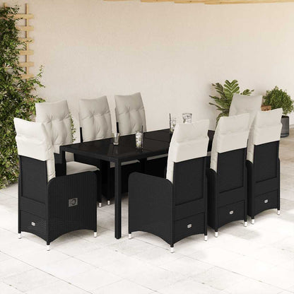 Set Bistrò da Giardino 9 pz con Cuscini in Polyrattan Nero | homemem39