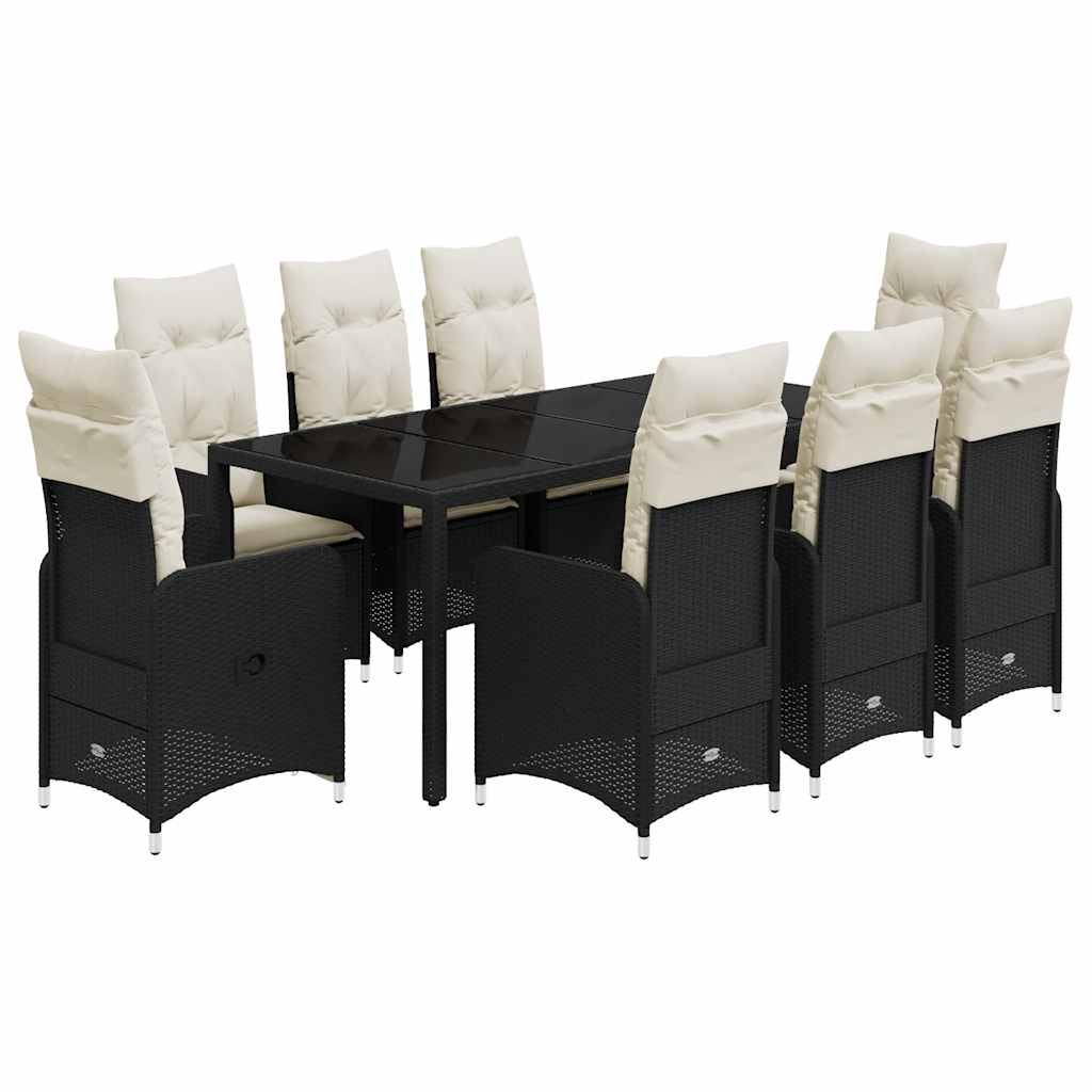 Set Bistrò da Giardino 9 pz con Cuscini in Polyrattan Nero | homemem39