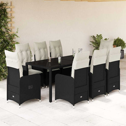 Set Bistrò da Giardino 9 pz con Cuscini in Polyrattan Nero | homemem39