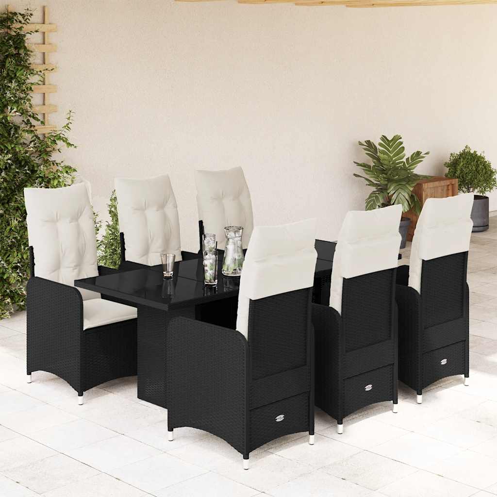 Set da Bistrò da Giardino 7 pz con Cuscini Nero in Polyrattan | homemem39