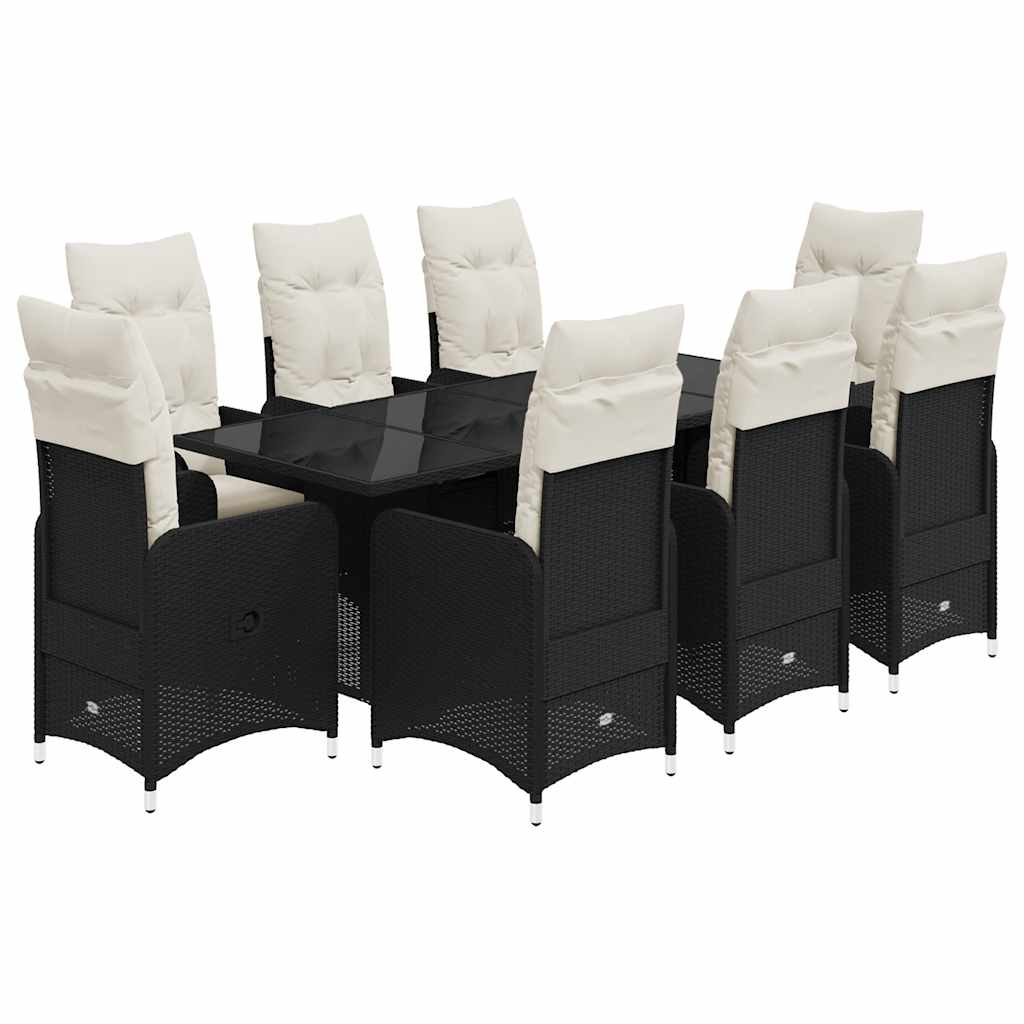 Set Bistrò da Giardino 9 pz con Cuscini in Polyrattan Nero | homemem39