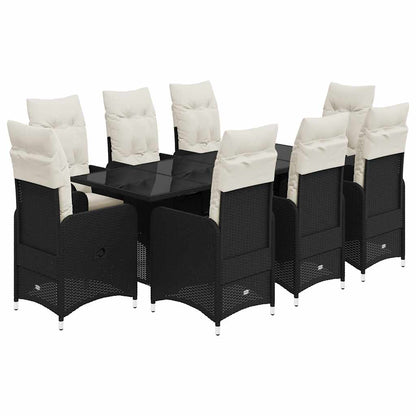 Set Bistrò da Giardino 9 pz con Cuscini in Polyrattan Nero | homemem39