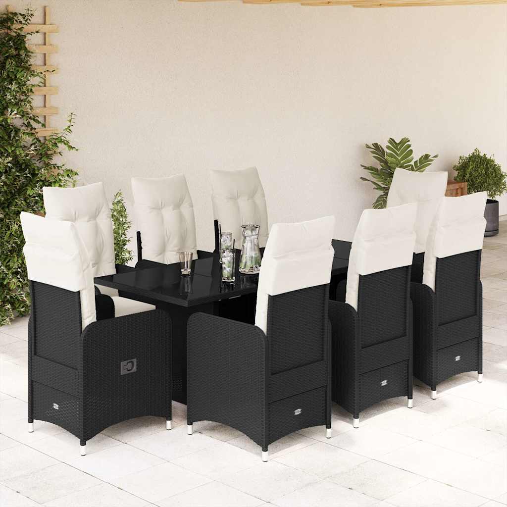 Set Bistrò da Giardino 9 pz con Cuscini in Polyrattan Nero | homemem39