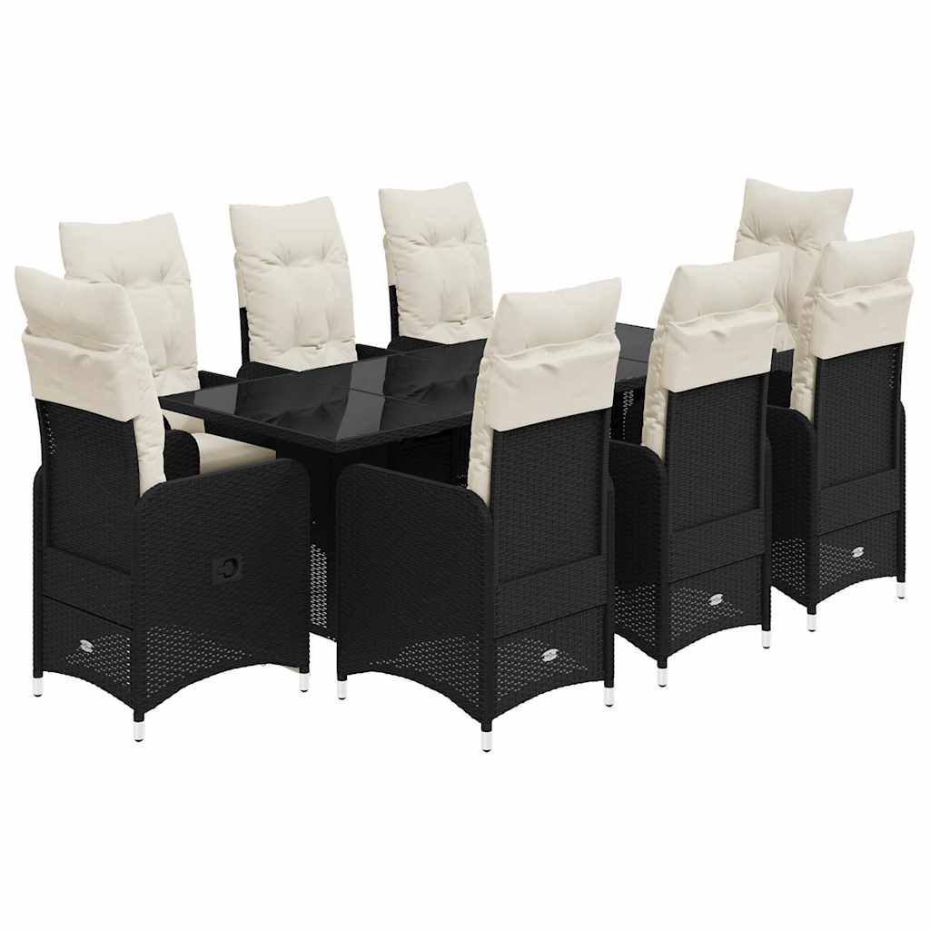 Set Bistrò da Giardino 9 pz con Cuscini in Polyrattan Nero | homemem39