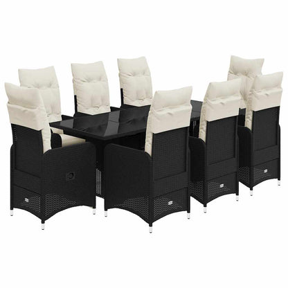 Set Bistrò da Giardino 9 pz con Cuscini in Polyrattan Nero | homemem39