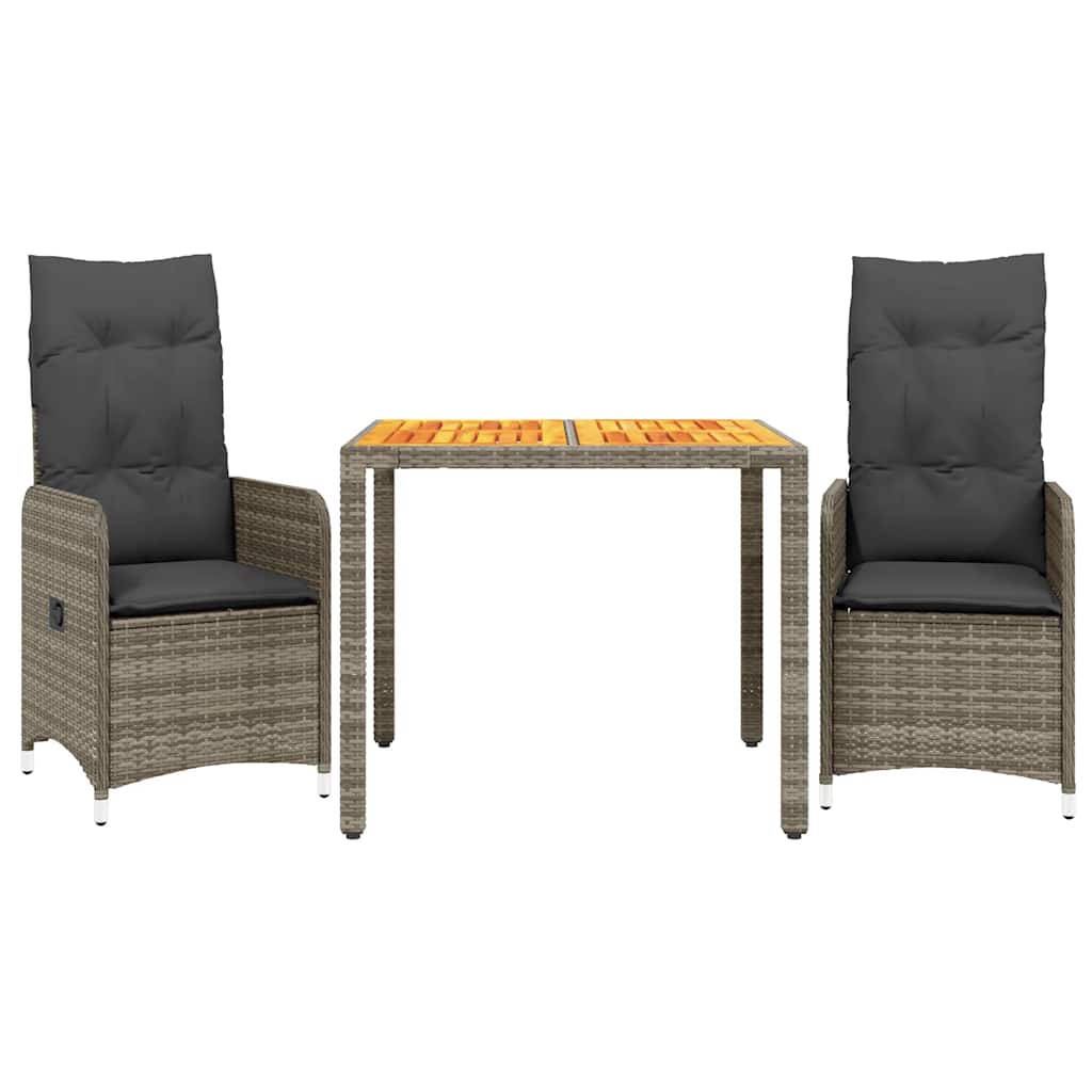 Set Bistrò da Giardino 3 pz con Cuscini in Polyrattan Grigio | homemem39