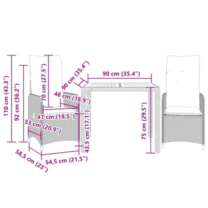 Set Bistrò da Giardino 3 pz con Cuscini in Polyrattan Grigio | homemem39