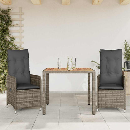 Set Bistrò da Giardino 3 pz con Cuscini in Polyrattan Grigio | homemem39