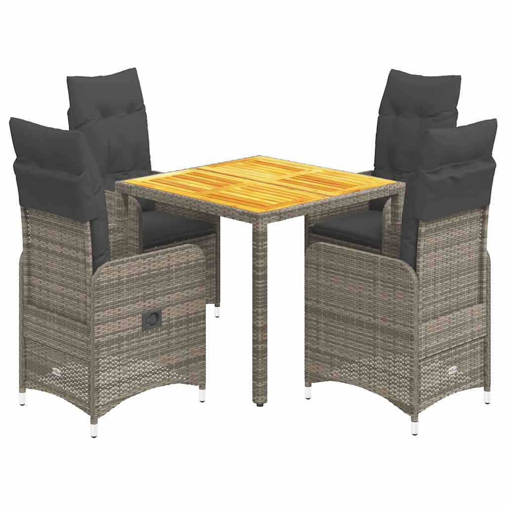 Set Bistrò da Giardino 5 pz con Cuscini in Polyrattan Grigio | homemem39