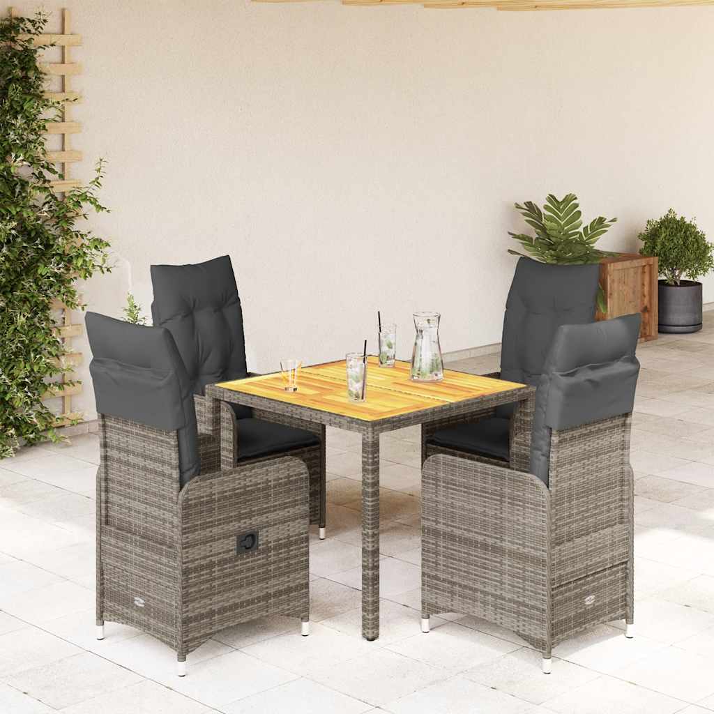 Set Bistrò da Giardino 5 pz con Cuscini in Polyrattan Grigio | homemem39
