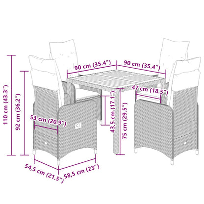 Set Bistrò da Giardino 5 pz con Cuscini in Polyrattan Grigio