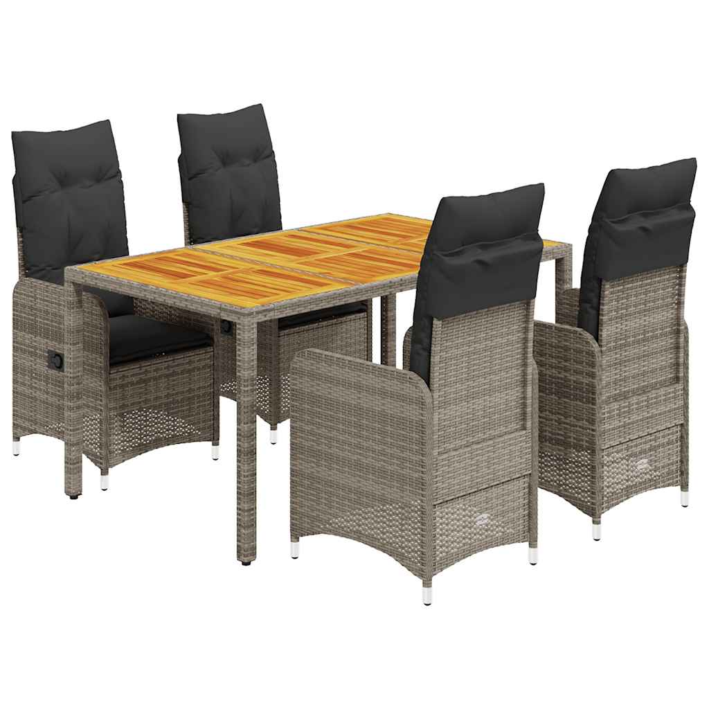 Set Bistrò da Giardino 5 pz con Cuscini in Polyrattan Grigio | homemem39