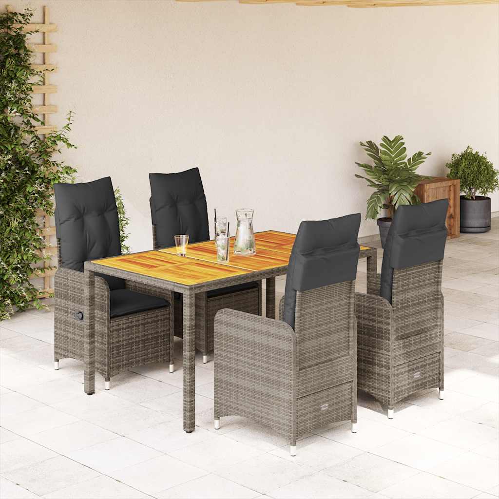 Set Bistrò da Giardino 5 pz con Cuscini in Polyrattan Grigio | homemem39