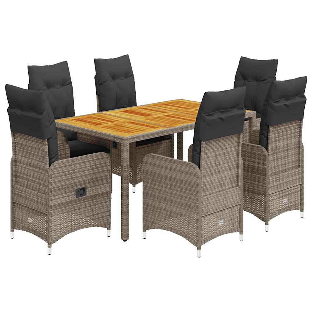 Set Bistrò da Giardino 7 pz con Cuscini in Polyrattan Grigio | homemem39