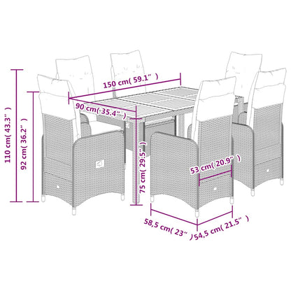 Set Bistrò da Giardino 7 pz con Cuscini in Polyrattan Grigio | homemem39