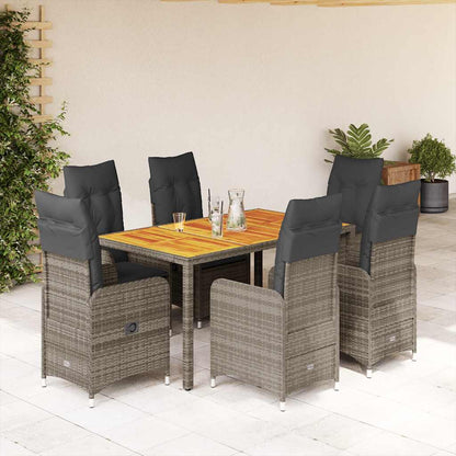 Set Bistrò da Giardino 7 pz con Cuscini in Polyrattan Grigio | homemem39
