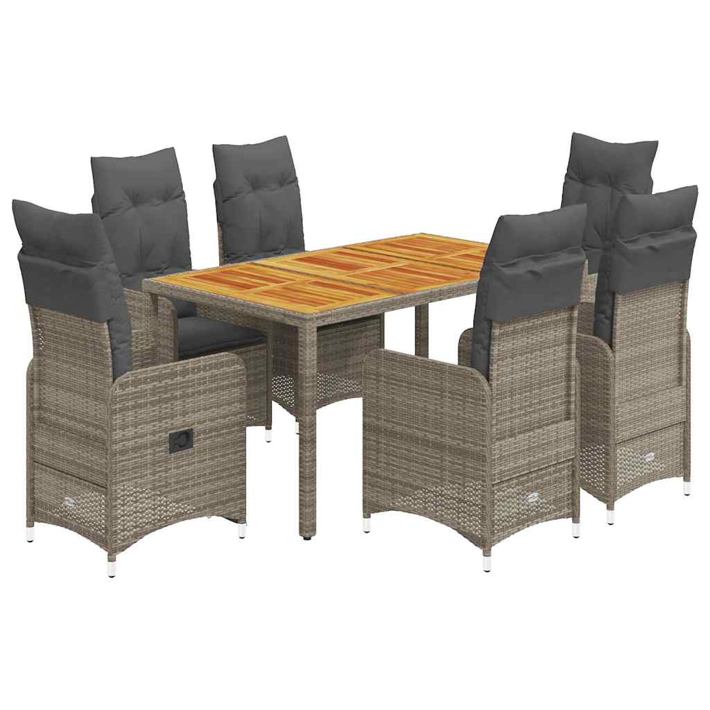 Set Bistrò da Giardino 7 pz con Cuscini in Polyrattan Grigio | homemem39
