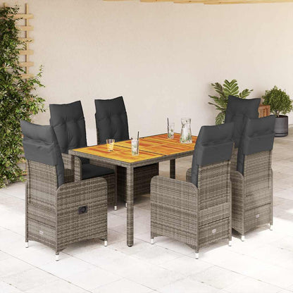 Set Bistrò da Giardino 7 pz con Cuscini in Polyrattan Grigio | homemem39