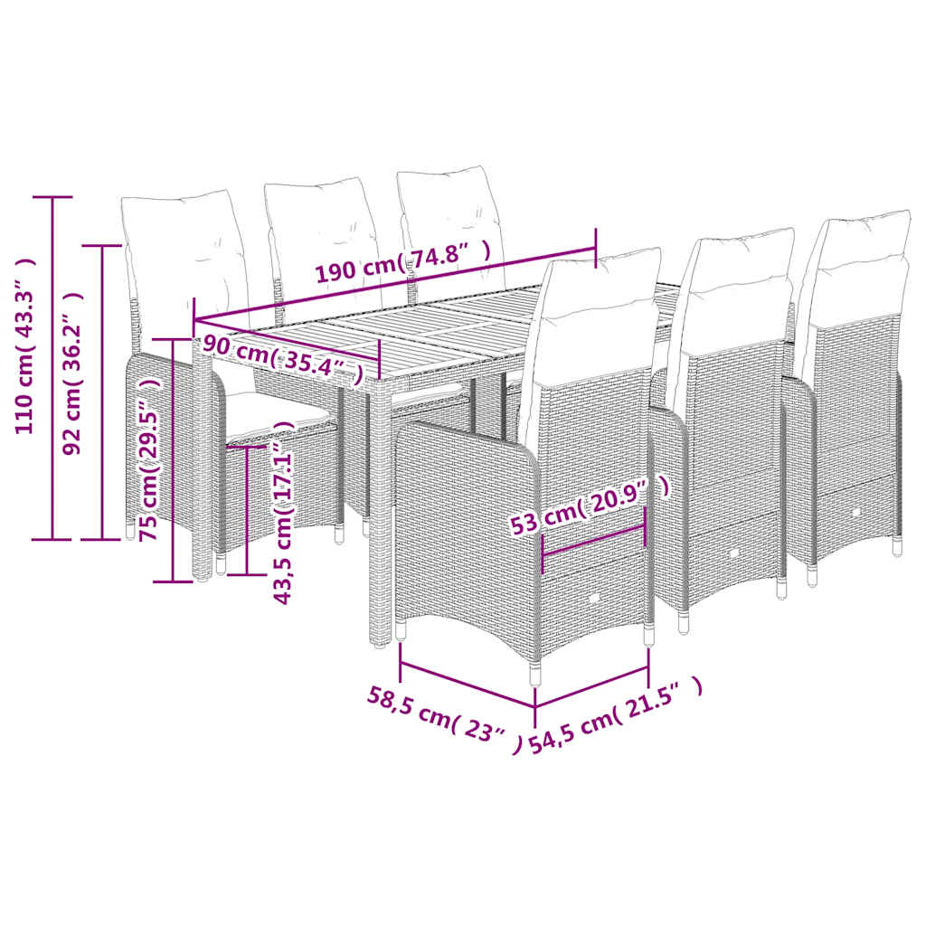 Set Bistrò da Giardino 7 pz con Cuscini in Polyrattan Grigio | homemem39