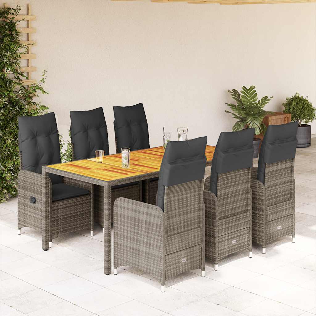 Set Bistrò da Giardino 7 pz con Cuscini in Polyrattan Grigio | homemem39