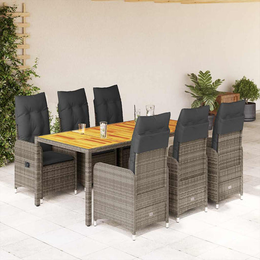 Set Bistrò da Giardino 7 pz con Cuscini in Polyrattan Grigio - homemem39