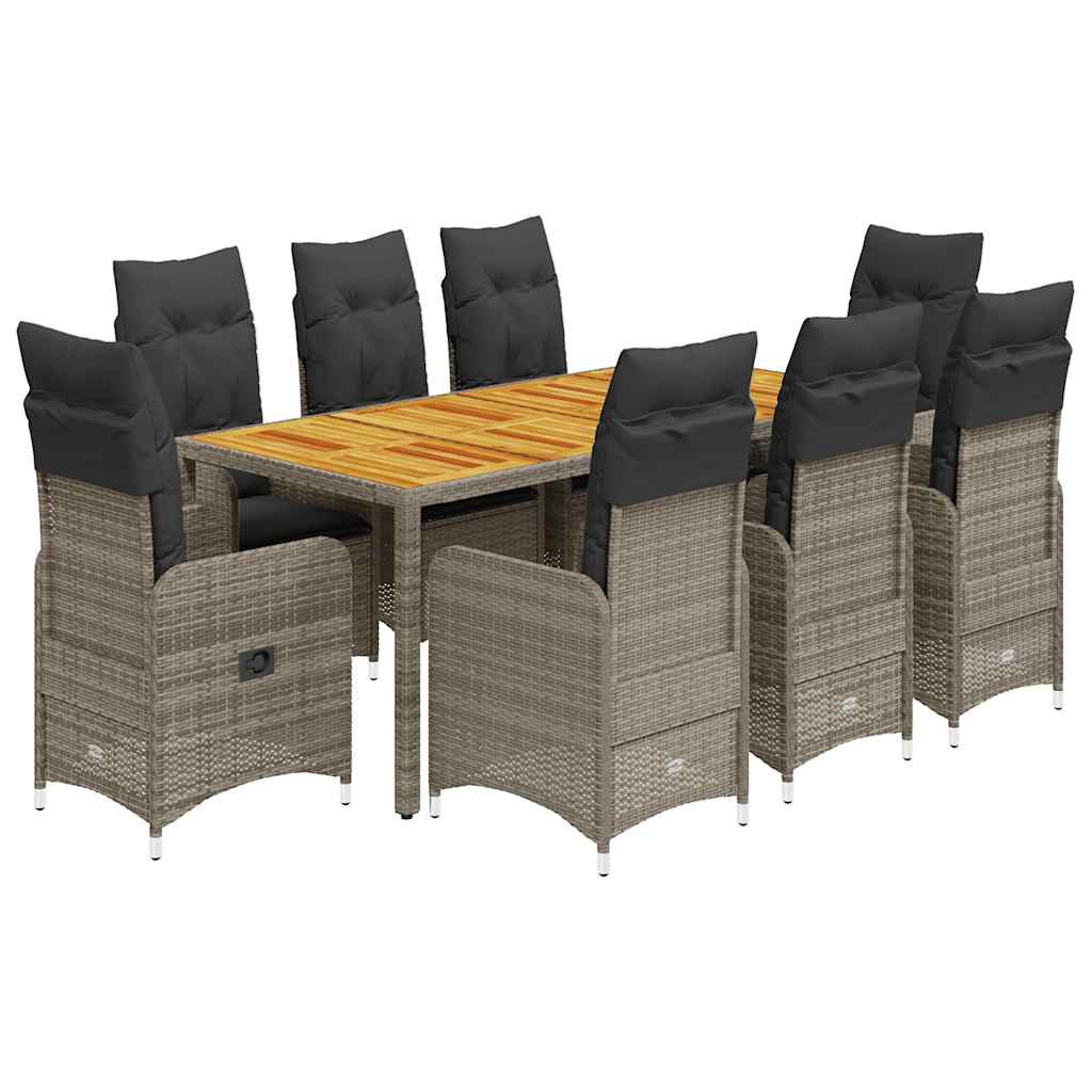 Set Bistrò da Giardino 9 pz con Cuscini in Polyrattan Grigio - homemem39