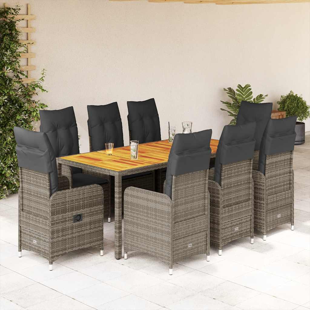 Set Bistrò da Giardino 9 pz con Cuscini in Polyrattan Grigio | homemem39