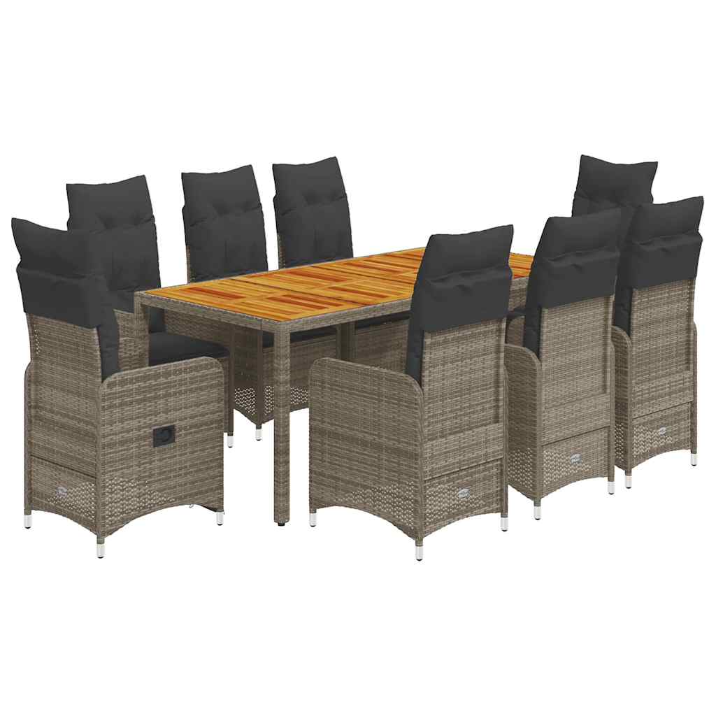 Set Bistrò da Giardino 9 pz con Cuscini in Polyrattan Grigio | homemem39