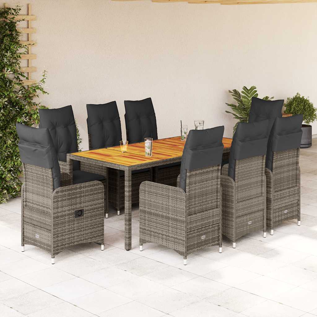 Set Bistrò da Giardino 9 pz con Cuscini in Polyrattan Grigio | homemem39