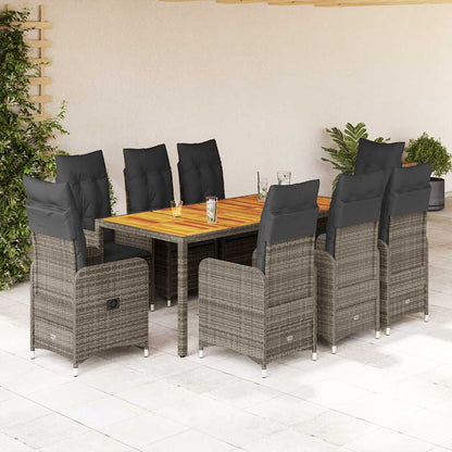 Set Bistrò da Giardino 9 pz con Cuscini in Polyrattan Grigio | homemem39