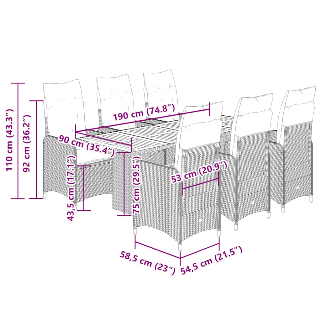 Set Bistrò da Giardino 7 pz con Cuscini in Polyrattan Grigio | homemem39