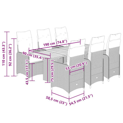 Set Bistrò da Giardino 7 pz con Cuscini in Polyrattan Grigio | homemem39