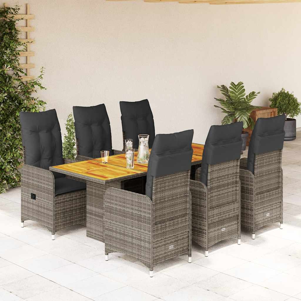 Set Bistrò da Giardino 7 pz con Cuscini in Polyrattan Grigio | homemem39