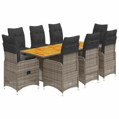 Set Bistrò da Giardino 9 pz con Cuscini in Polyrattan Grigio | homemem39