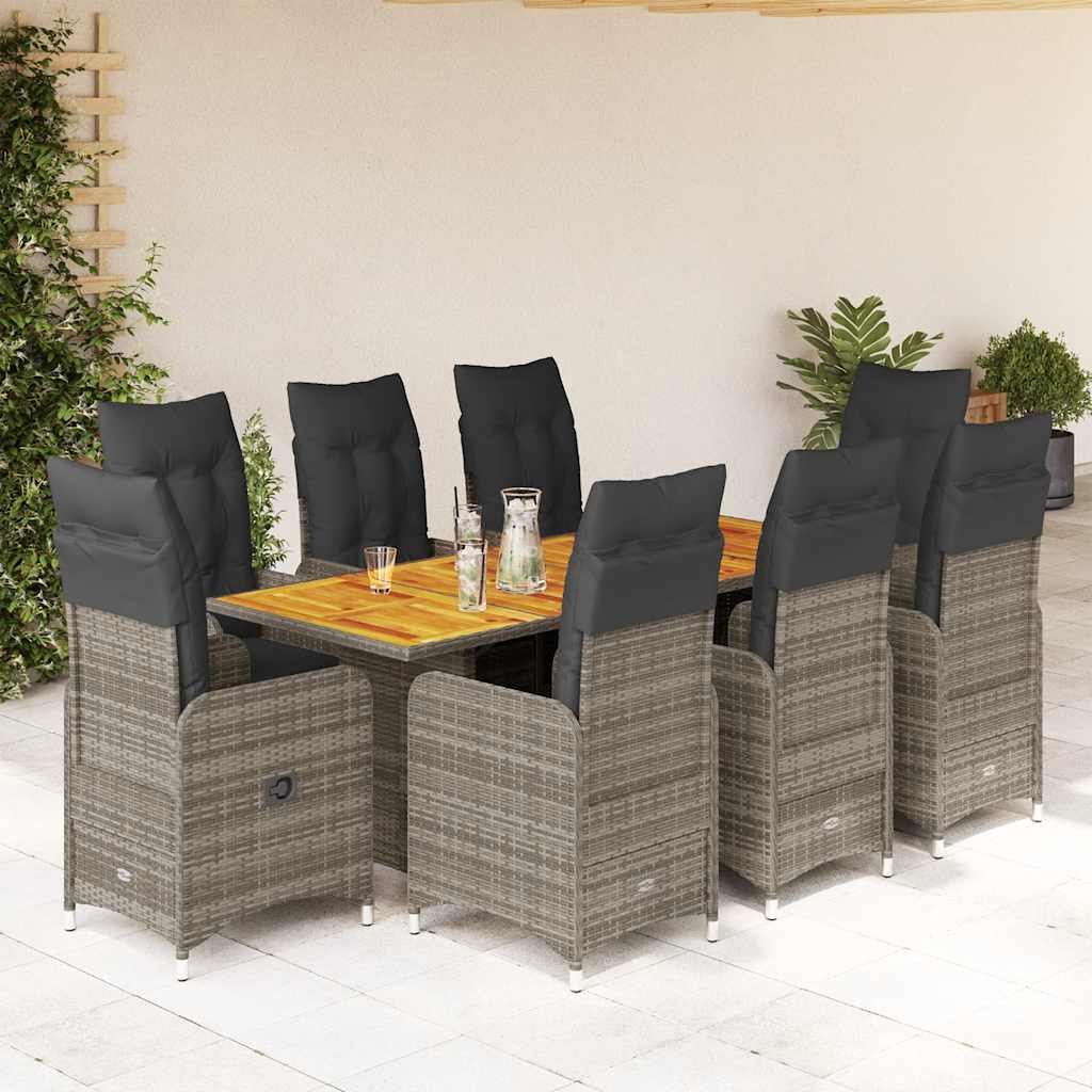 Set Bistrò da Giardino 9 pz con Cuscini in Polyrattan Grigio - homemem39
