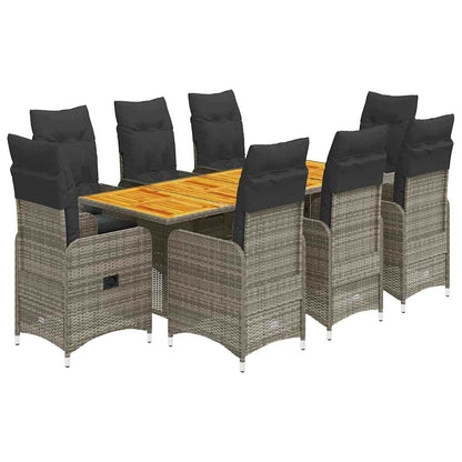 Set Bistrò da Giardino 9 pz con Cuscini in Polyrattan Grigio | homemem39