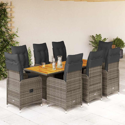 Set Bistrò da Giardino 9 pz con Cuscini in Polyrattan Grigio | homemem39