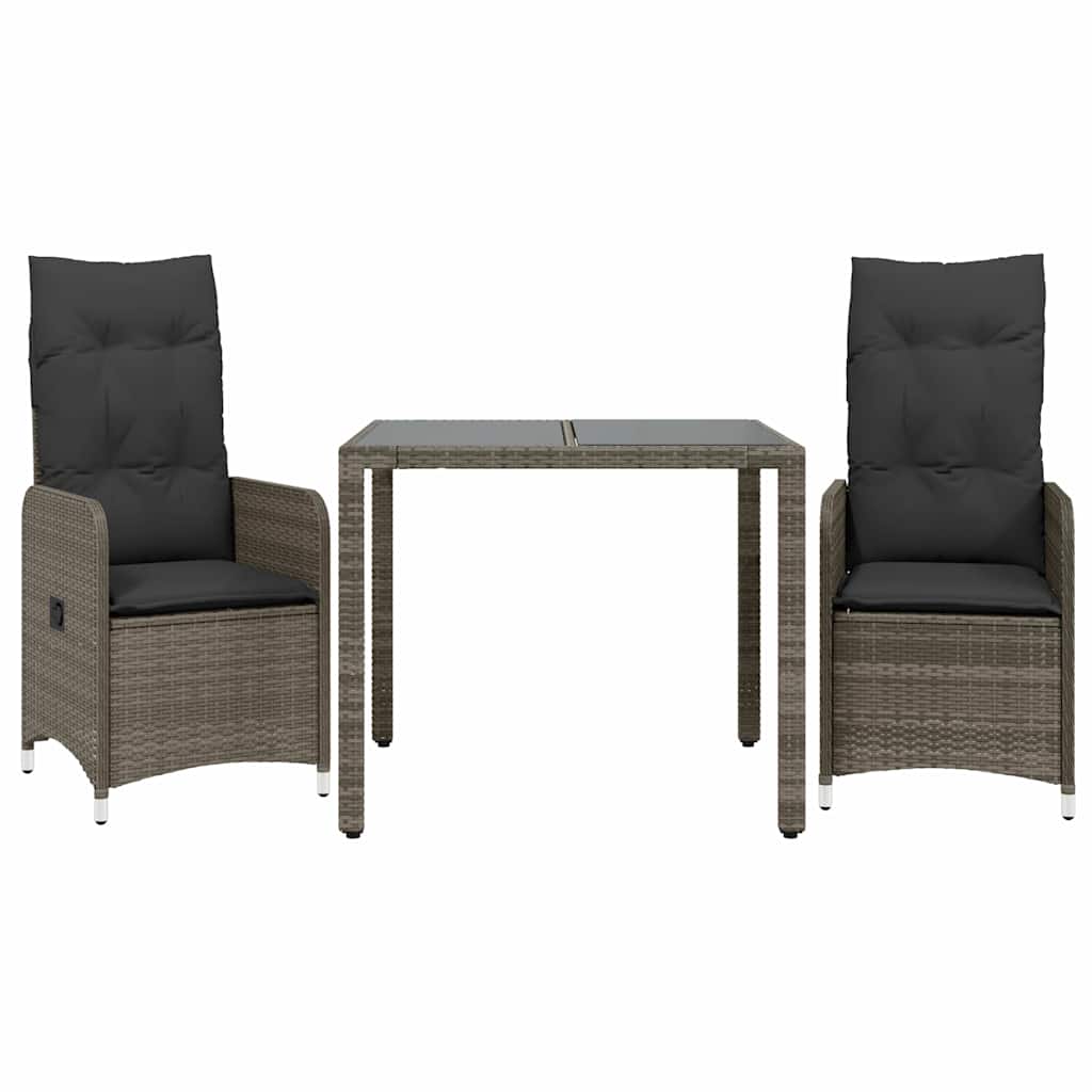 Set Bistrò da Giardino 3 pz con Cuscini in Polyrattan Grigio | homemem39