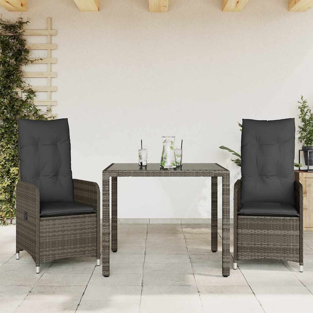 Set Bistrò da Giardino 3 pz con Cuscini in Polyrattan Grigio | homemem39