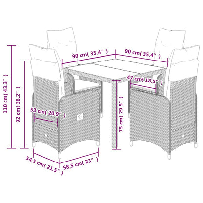 Set Bistrò da Giardino 5 pz con Cuscini in Polyrattan Grigio | homemem39