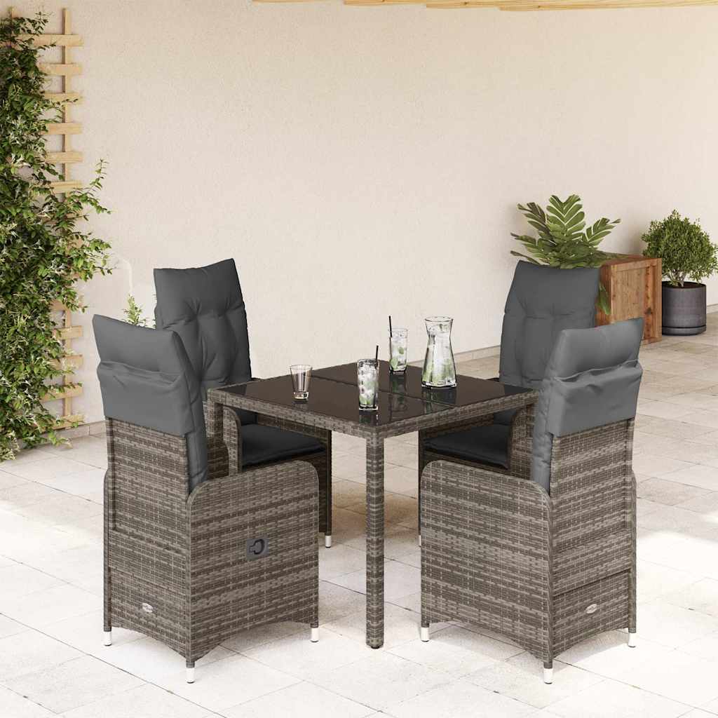 Set Bistrò da Giardino 5 pz con Cuscini in Polyrattan Grigio | homemem39