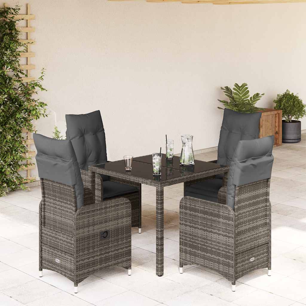 Set Bistrò da Giardino 5 pz con Cuscini in Polyrattan Grigio