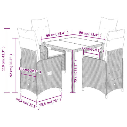 Set Bistrò da Giardino 5 pz con Cuscini in Polyrattan Grigio