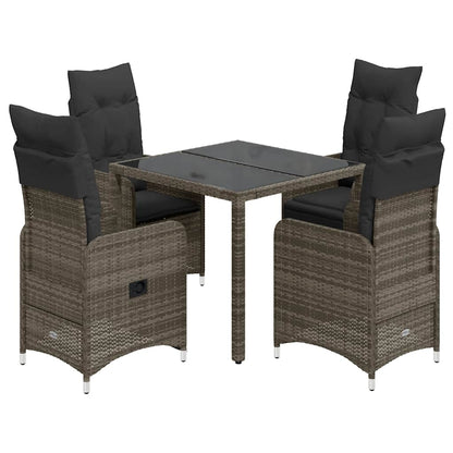 Set Bistrò da Giardino 5 pz con Cuscini in Polyrattan Grigio