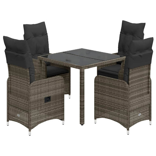Set Bistrò da Giardino 5 pz con Cuscini in Polyrattan Grigio