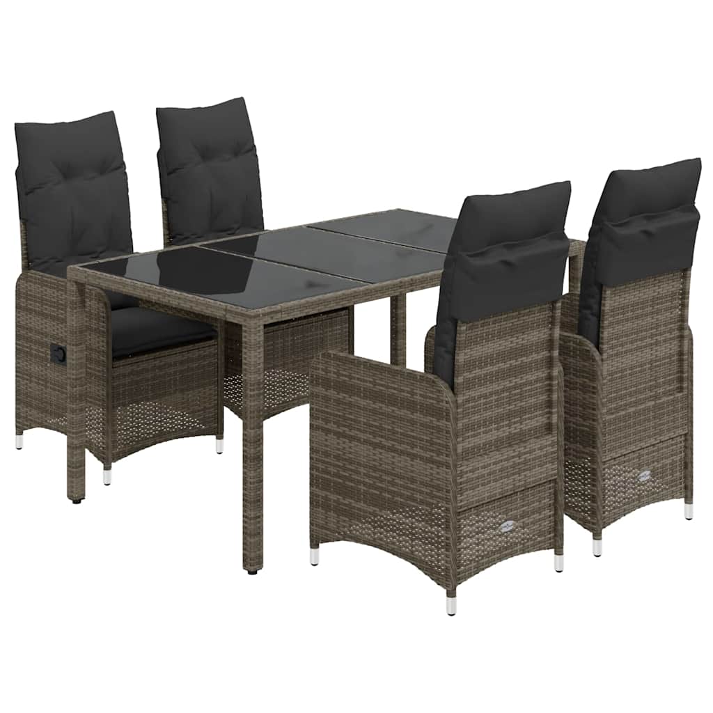 Set Bistrò da Giardino 5 pz con Cuscini in Polyrattan Grigio | homemem39