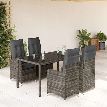 Set Bistrò da Giardino 5 pz con Cuscini in Polyrattan Grigio | homemem39