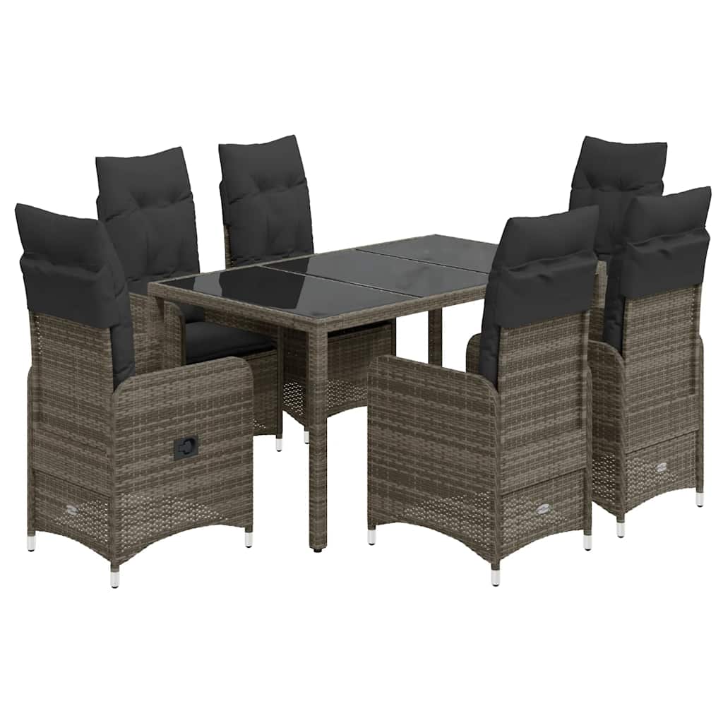 Set Bistrò da Giardino 7 pz con Cuscini in Polyrattan Grigio | homemem39
